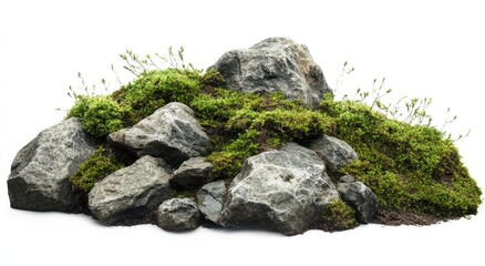 A collection of rocks with moss
