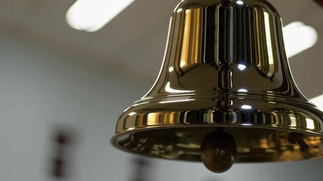 Shiny brass bell ringing gently