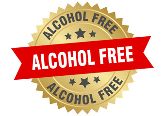 alcohol free. alcohol free round red and gold label isolated on transparent background
