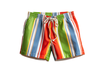 PNG Colorful striped swim trunks for kids with drawstring waist