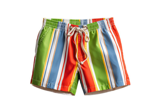 PNG Colorful striped swim trunks for kids with drawstring waist