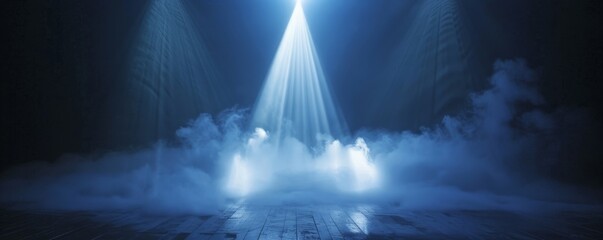 Wet asphalt, reflection of neon lights, a searchlight, smoke. Abstract light in a dark empty street with smoke, smog. Dark background scene of empty street, night view, night city