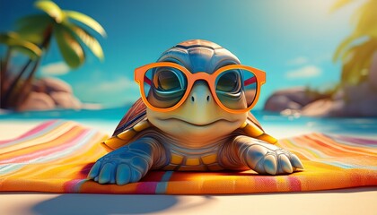 Schildkr&ouml;tenbaby mit Sonnenbrille (3D-Cartoon)