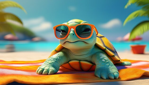 Schildkr&ouml;tenbaby mit Sonnenbrille (3D-Cartoon)