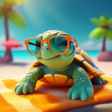 Schildkr&ouml;tenbaby mit Sonnenbrille (3D-Cartoon)