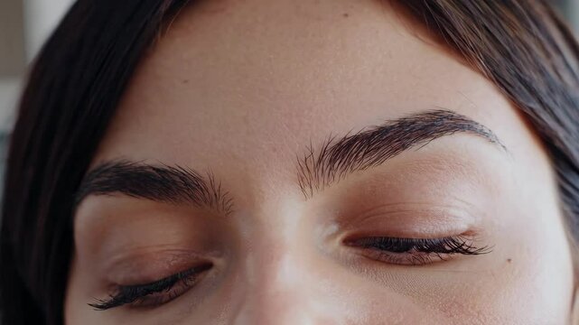 Closeup of woman's eyebrows and eye movement highlighting natural beauty and grooming