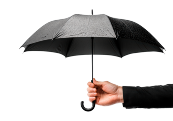 Hand Holding Black color umbrella isolated on transparent background