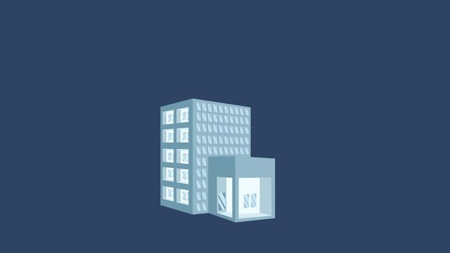 A fun and minimal cartoon animation of a business office building, perfect for business videos, city explainer content, and presentations