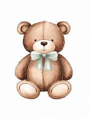 Obraz premium Cute Teddy Bear Illustration Plush Toy Cartoon Character Whimsical Smile Soft Stuffed Animal Adorable Child Friendly Happy Playful Brown Artwork Huggable Gift Baby Love Nursery Decorative Cozy Joyful