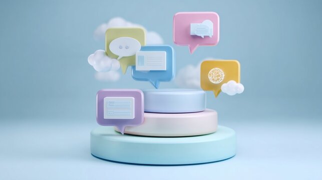 floating prompts for task exchanges appear as they communicate through animated symbols and visual feedback.