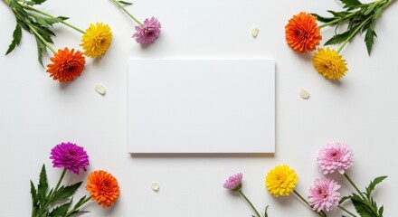 Flower and Blank Card on White Background