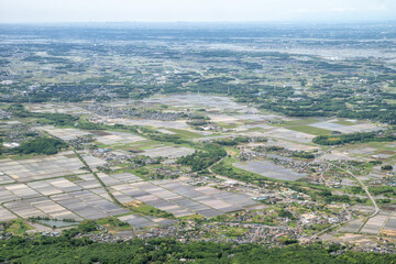 Naklejka premium 筑波山山頂から望む関東平野の水田風景 