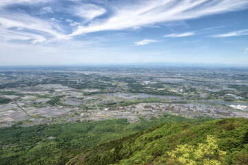 Obraz premium 筑波山山頂から望む関東平野の水田風景 