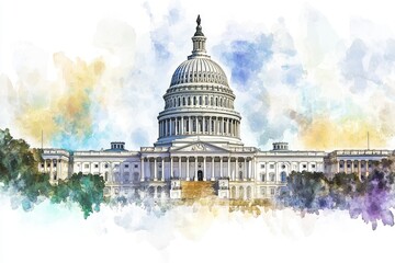 Watercolor rendition of the US Capitol Building