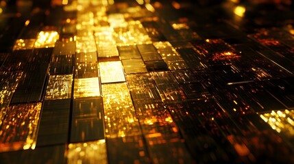 Obraz premium Abstract Golden Glowing Grid Texture Background