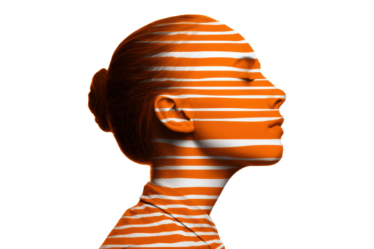 PNG Portrait of young caucasian female with orange striped pattern on face