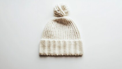 Cream Knitted Beanie with Pom-Pom