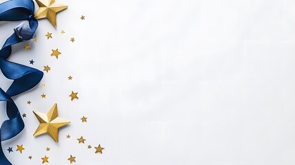 Elegant Gold Stars Blue Ribbon Festive Background