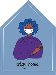 Keep calm and stay home. Pandemic of coronavirus and social distancing, self quarantine concept.Adults staying home in self isolation to reduce risk of spreading the corona.