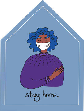Keep calm and stay home. Pandemic of coronavirus and social distancing, self quarantine concept.Adults staying home in self isolation to reduce risk of spreading the corona.