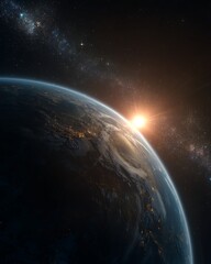 Obraz premium Earthrise with City Lights and Milky Way Galaxy