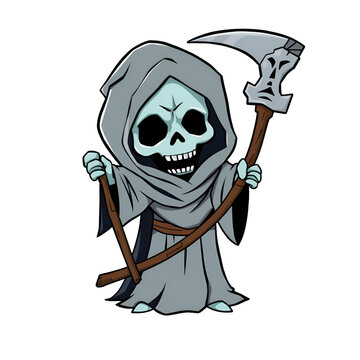 recommend clip art: Cute cartoon grim reaper with scythe isolated on white