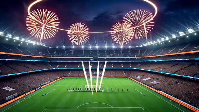 Fireworks Exploding Above Football Stadium During Night Ceremony