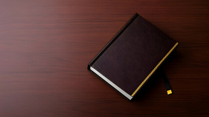 Dark Purple Leather Book On Brown Wooden Table
