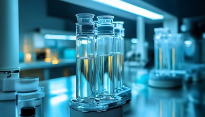 Close-up view of laboratory test tubes in a modern research lab.