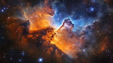Fototapeta premium Vibrant Orange-Blue Nebula in Space - Cinematic Starry Sky for Digital Art, Sci-Fi Themes