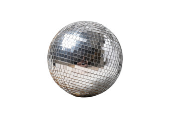 PNG Reflective silver disco ball with tiled mirror surface isolated on black