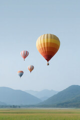 Fototapeta premium festival of hot air balloons in clear morning sky with warm sun shining on thousands of colorful balloons above