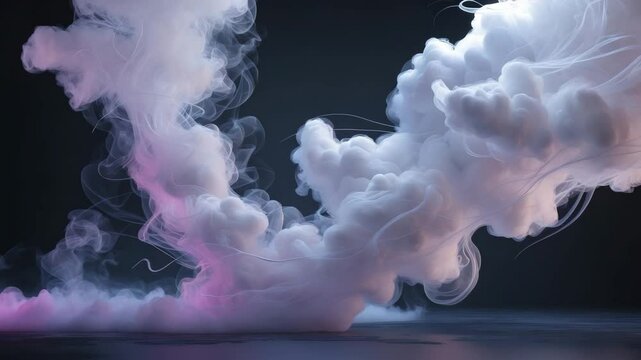 Isolated fog or smoke, steam, vapor set on black background. White cloudiness, mist or smog background.