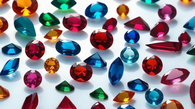 Colorful stones displayed on a white background. Multiple real polished gems.