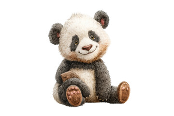 PNG Adorable cartoon panda holding bamboo on a white background
