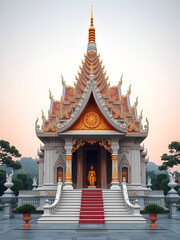 Refined Vesak temple art design emphasizing formal compositional structure intricate detailing and culturally enriched symbolism rendered in premium high resolution photostock for modern exhibitions i
