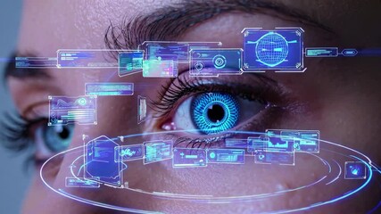 Futuristic eye scanning technology with augmented reality interface in action - Powered by Adobe