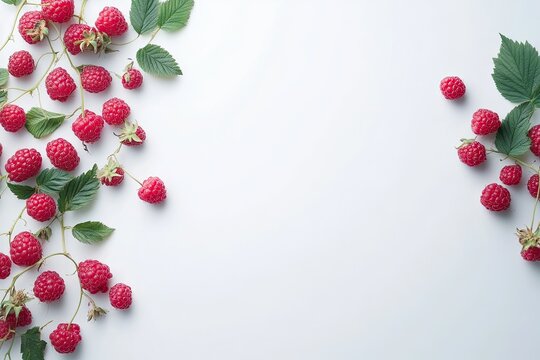 Fresh raspberries arranged on a white background