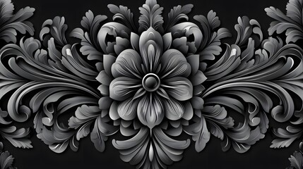 Elegant Monochrome Floral Ornament Design  Intricate Carving Pattern Background