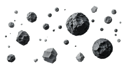 Cosmic Rock Formations Abstract Space Background Grey Celestial Bodies Scattered on transparent background