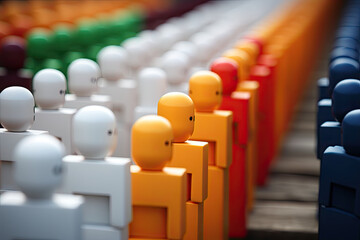 Fototapeta premium Vibrant Diversity of Toy Figurines in Rows: A Close-Up on Colorful Community and Creative Play