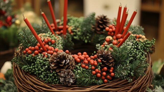 Stunning Christmas Wreath with Red Candles and Berries