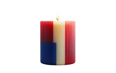 Close-up of a decorative candle featuring a French flag design with intricate wax text, perfect for a patriotic celebration isolated on white background PNG