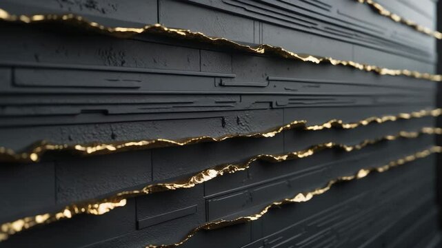 Futuristic panels in gray rough texture with gold flayed edges and seamless high-quality realism