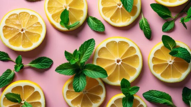 Overhead perspective of a framed design banner featuring citrus slices and mint leaves in the background.
