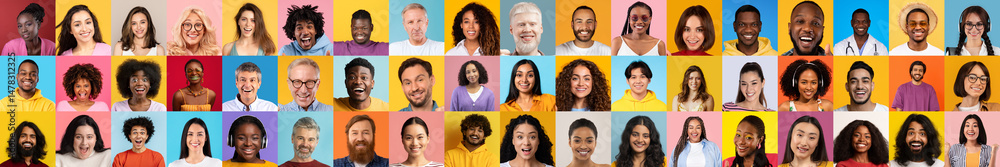 Poster a vibrant collage of diverse individuals smiling and displaying unique lifestyles. this collection c