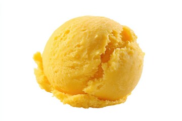 A single scoop of vibrant yellow ice cream, creamy texture, perfect summer treat.