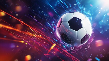 Dynamic Soccer Ball with Abstract Light Trails and Colorful Bokeh Effect