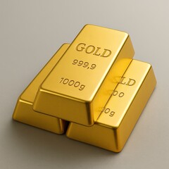 Golden Treasures: Gleaming gold bars, symbolizing wealth, investment, and economic prosperity, are neatly stacked, showcasing their refined texture and intrinsic value.