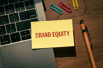 There is sticky note with the word Brand equity. It is as an eye-catching image.